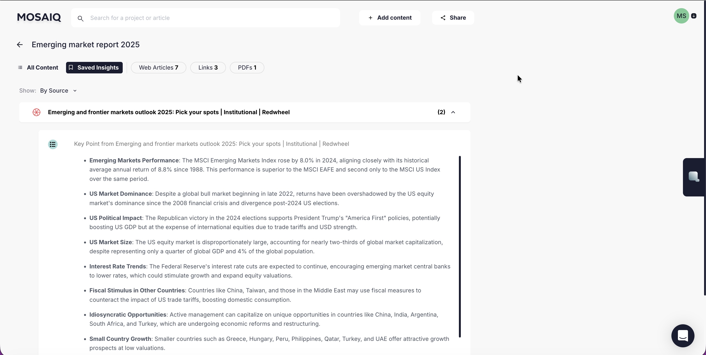 Saved Insights UI screenshot 2